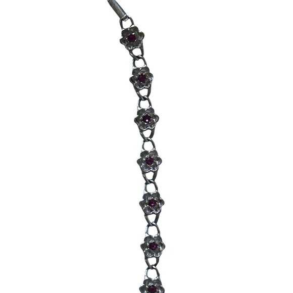 Silver-Tone Avon Floral Link Bracelet With Pink Rhinestones - Picture 6 of 6